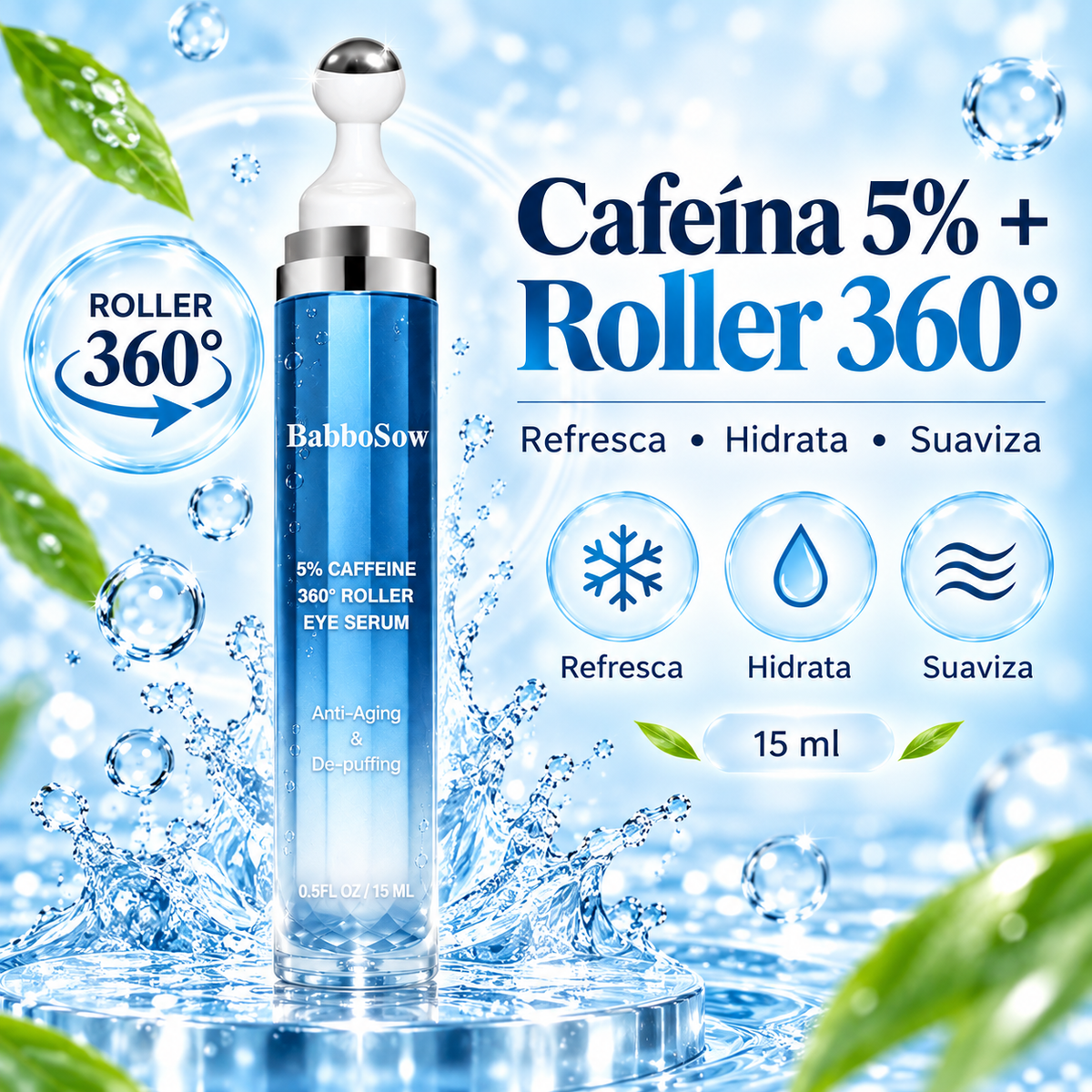 Sérum para Contorno de Ojos con Cafeína 5% y Roller Refrescante 360°