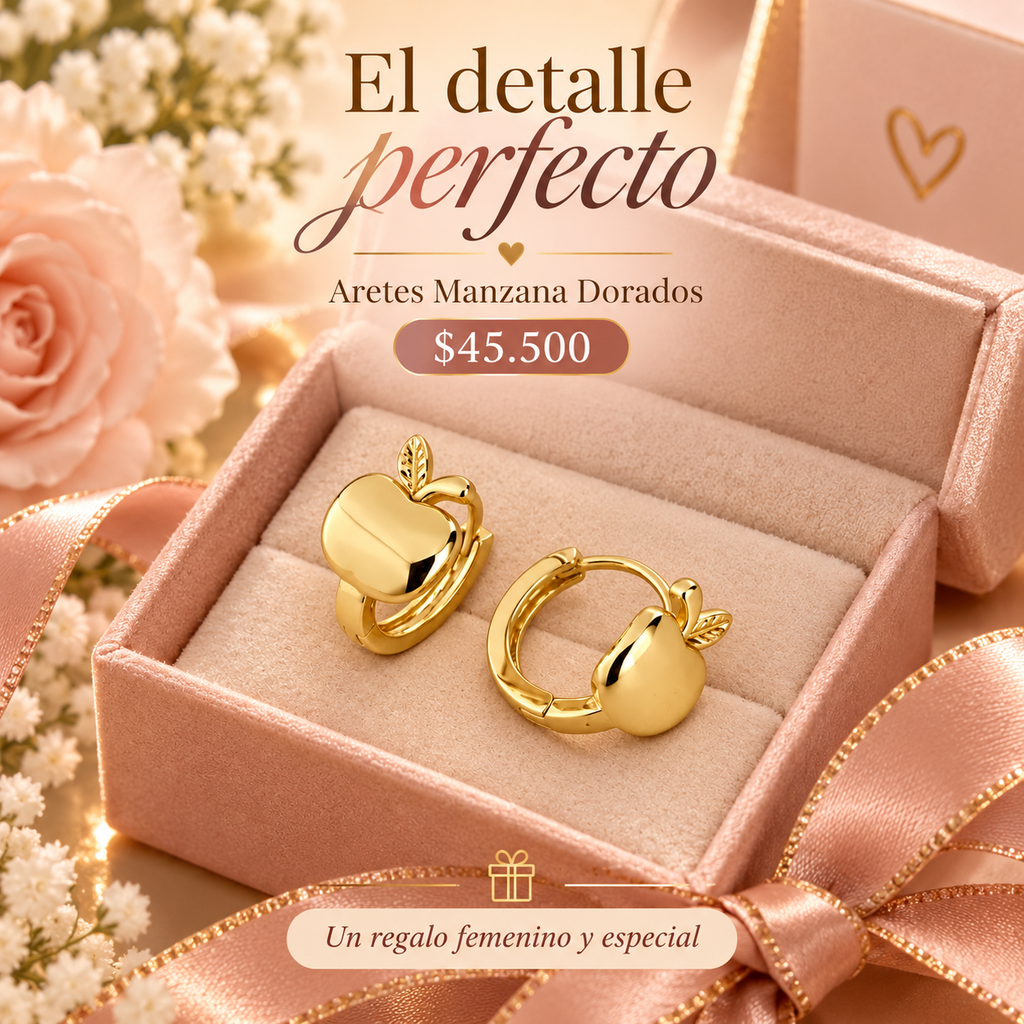 Aretes Manzana Dorados – Pequeños, Elegantes y Encantadores