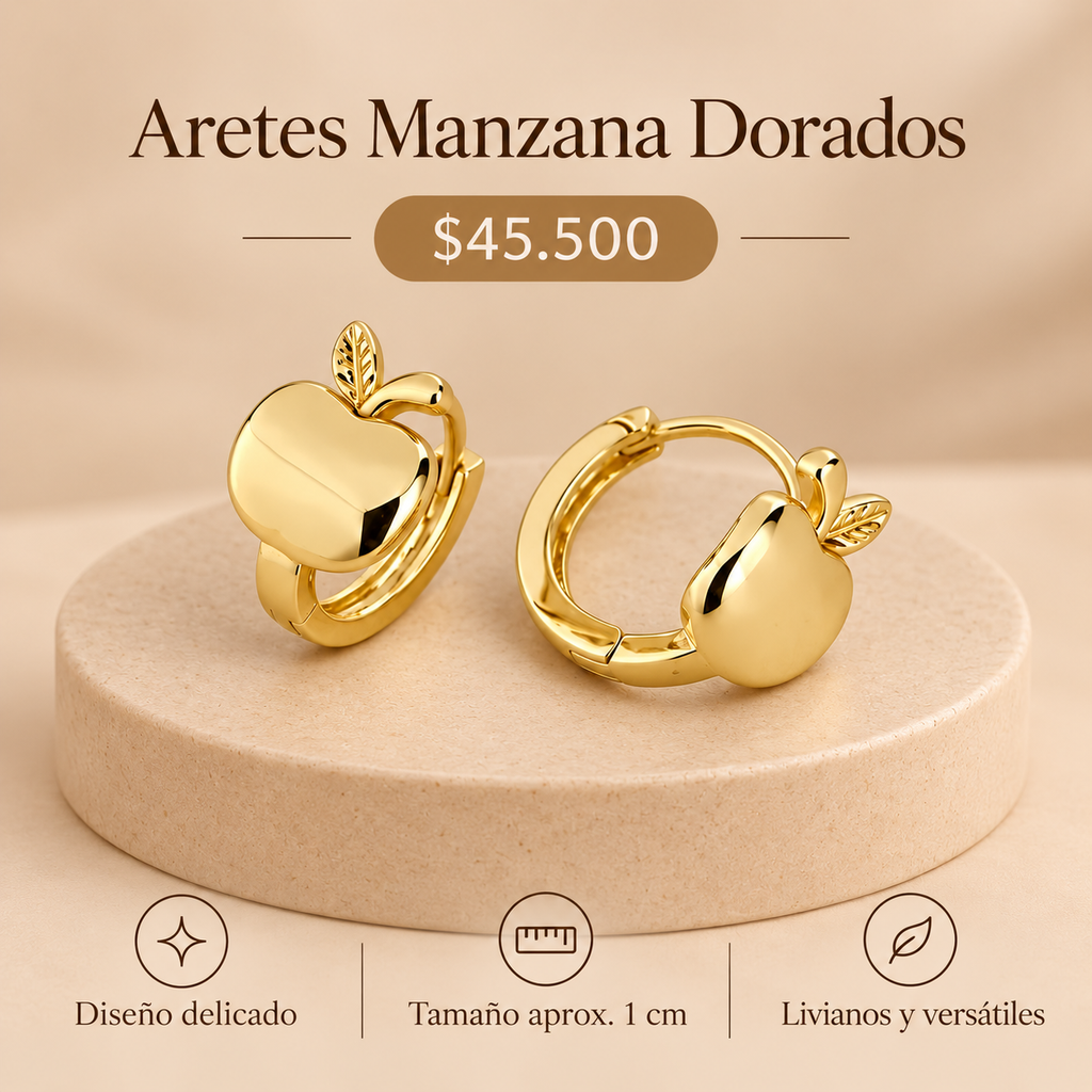 Aretes Manzana Dorados – Pequeños, Elegantes y Encantadores