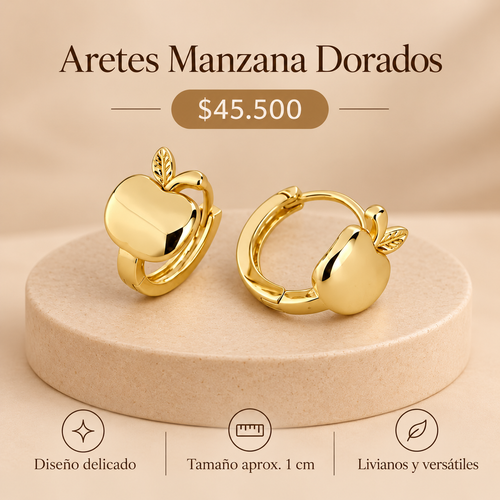 Aretes Manzana Dorados – Pequeños, Elegantes y Encantadores