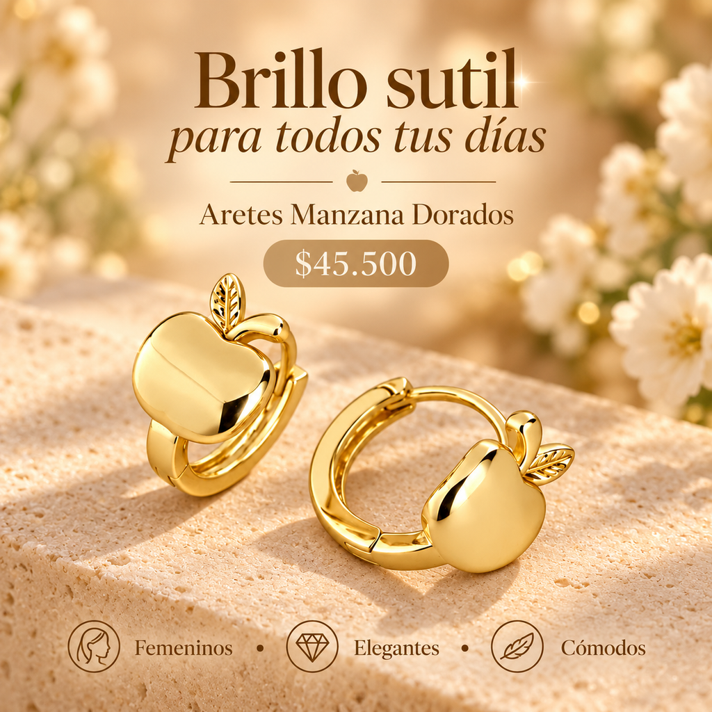 Aretes Manzana Dorados – Pequeños, Elegantes y Encantadores