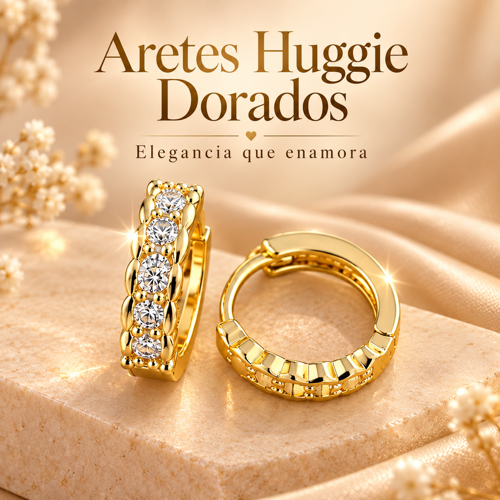 Aretes Huggie Dorados con Circones 1.3 cm – Baño de Rodio