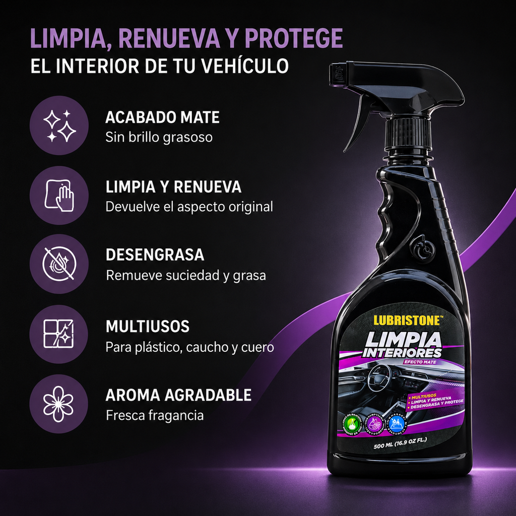 Limpiador de Interiores para Carro Efecto Mate 500 ml.