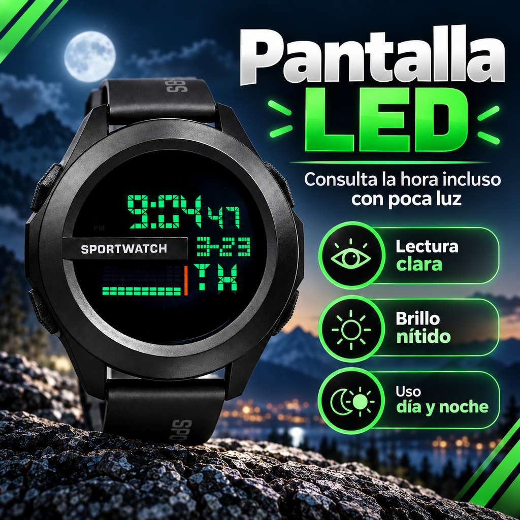 SportWatch Dual Time LED – Reloj Deportivo Digital