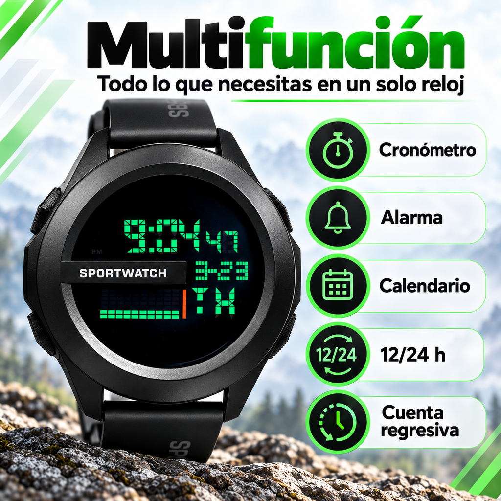 SportWatch Dual Time LED – Reloj Deportivo Digital