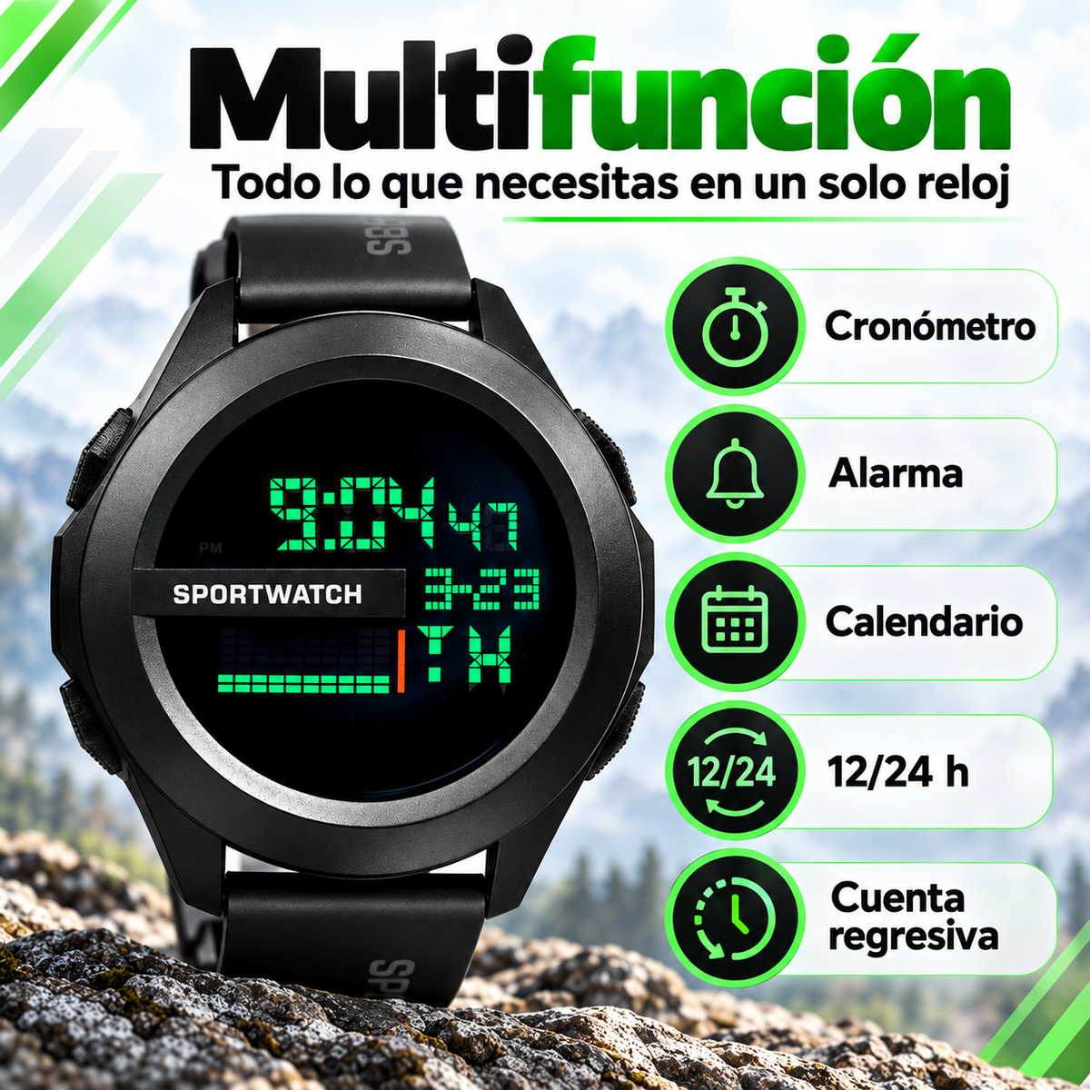 SportWatch Dual Time LED – Reloj Deportivo Digital