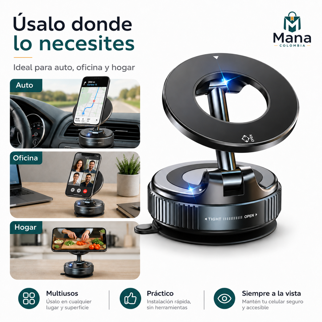 Soporte Magnético 360° para Celular – Multiusos para Auto, Oficina y Hogar