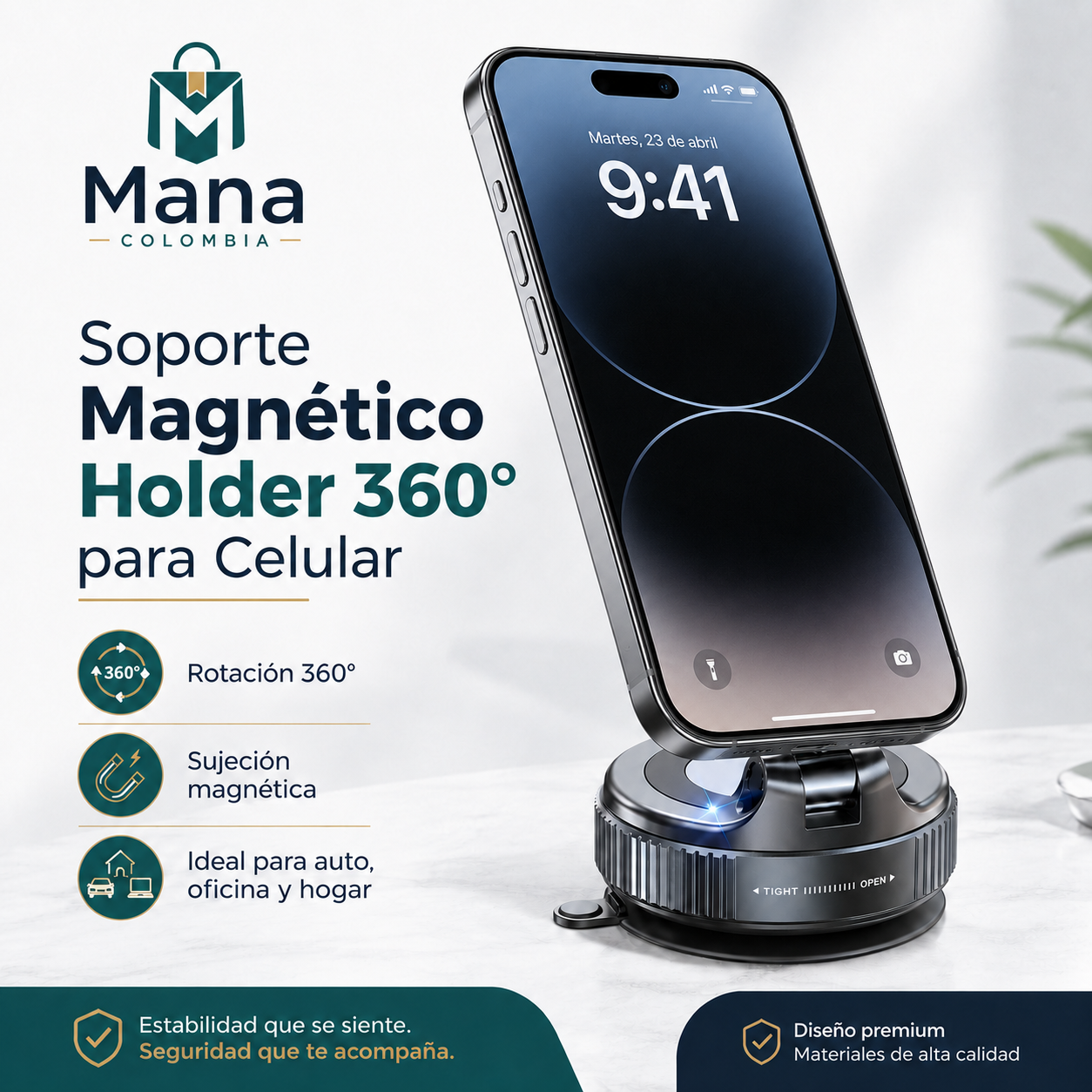 Soporte Magnético 360° para Celular – Multiusos para Auto, Oficina y Hogar