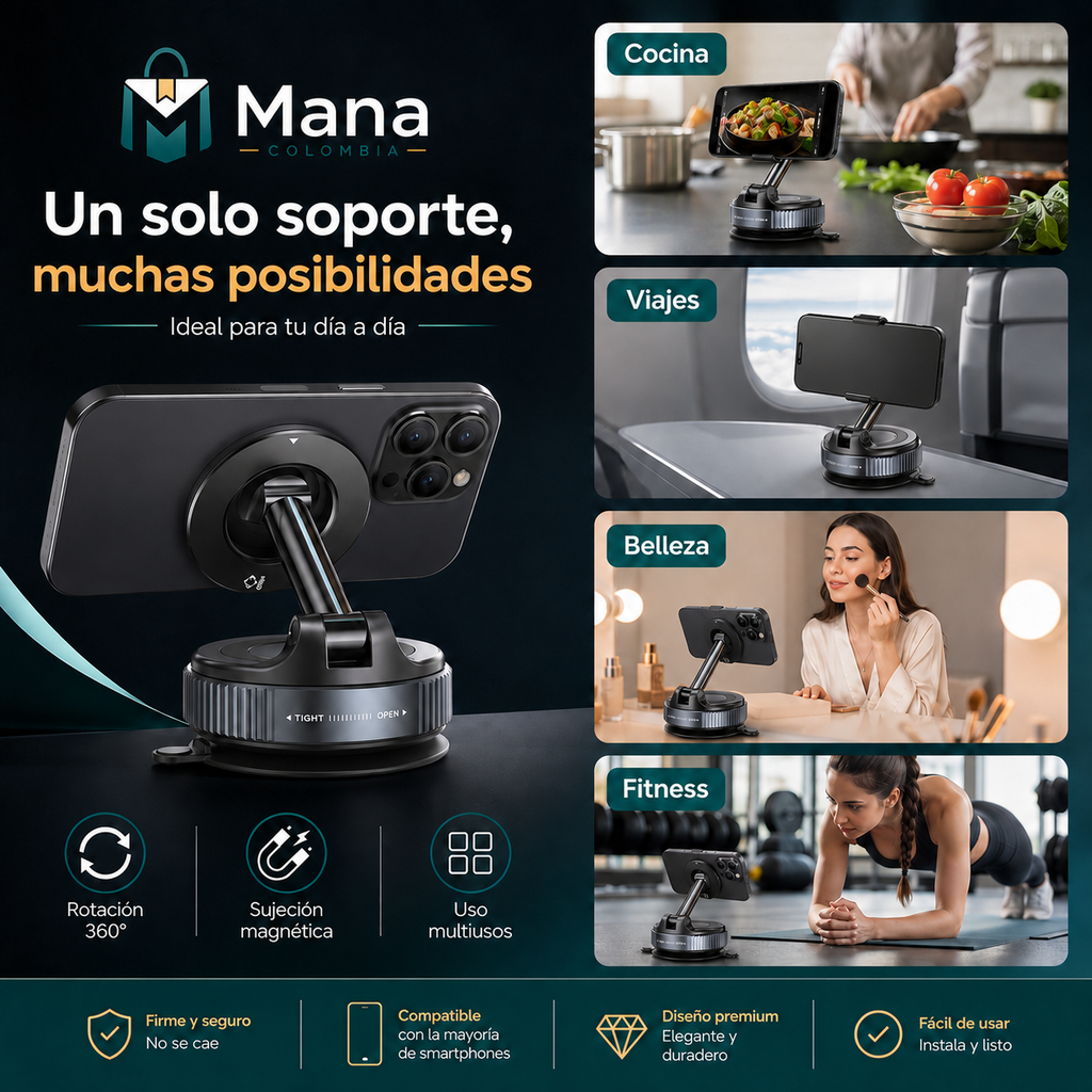 Soporte Magnético 360° para Celular – Multiusos para Auto, Oficina y Hogar