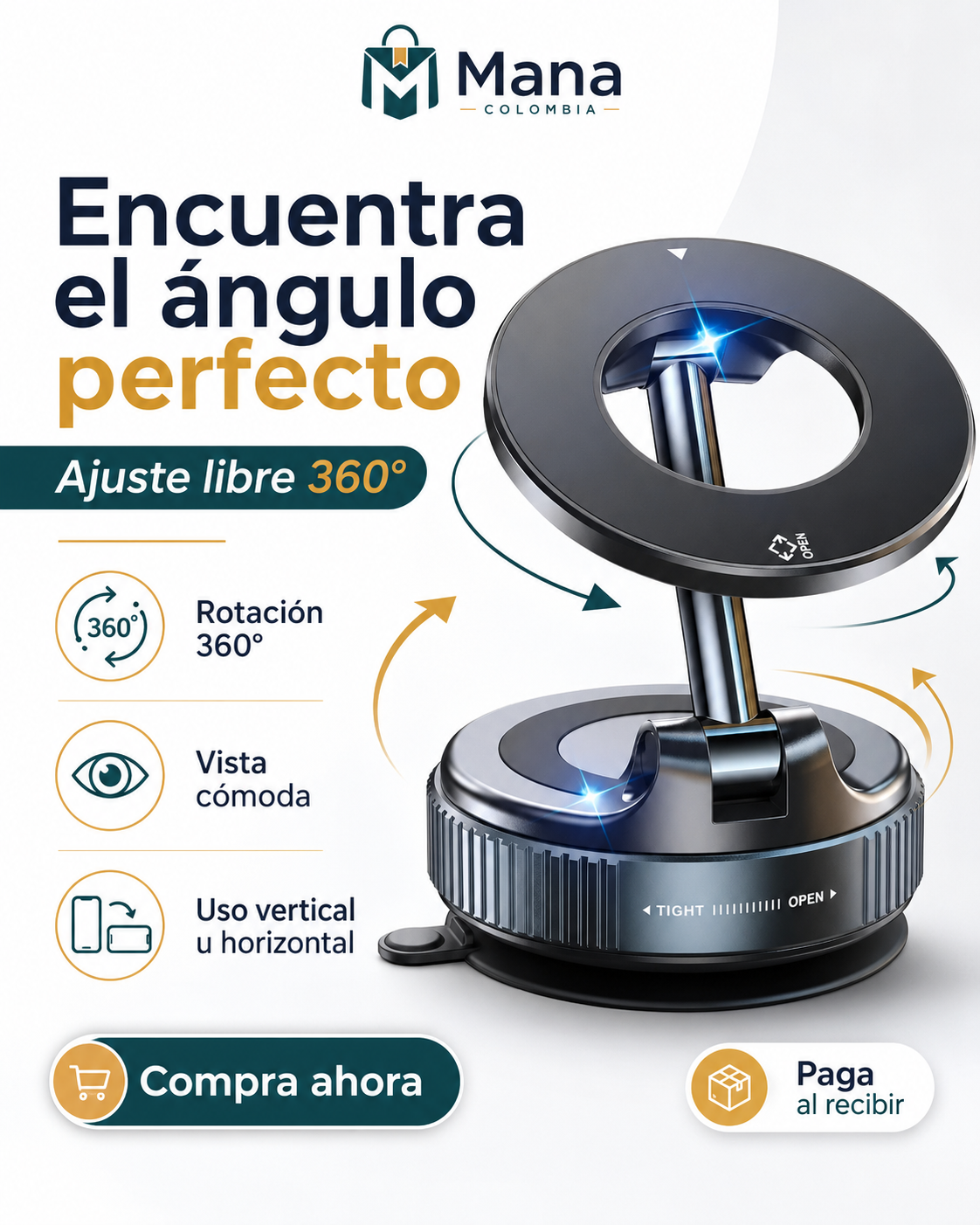 Soporte Magnético 360° para Celular – Multiusos para Auto, Oficina y Hogar