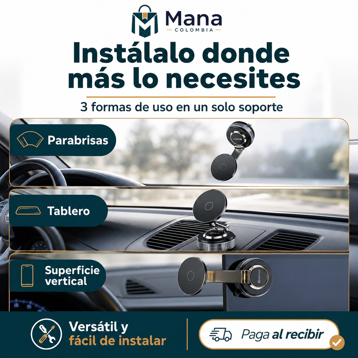 Soporte Magnético 360° para Celular – Multiusos para Auto, Oficina y Hogar